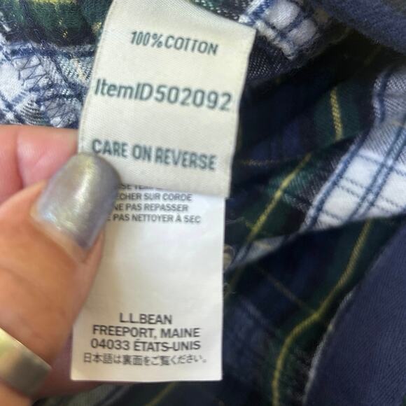 LL Bean Flannel Shirt Womens M Green Scotch Plaid Relaxed Fit Zip Hoodie Pockets - Picture 5 of 9